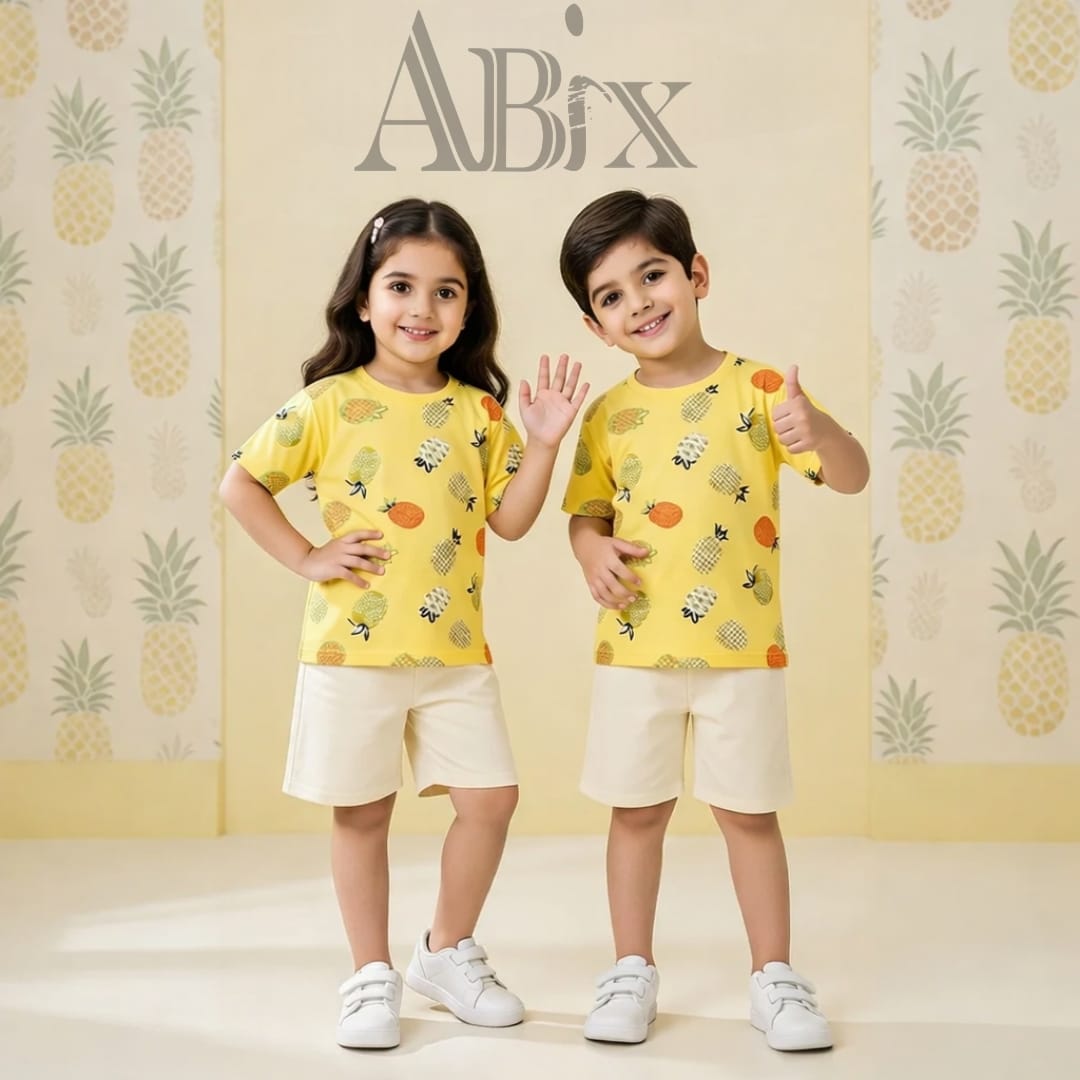 Yellow Pine apple Print kids wear