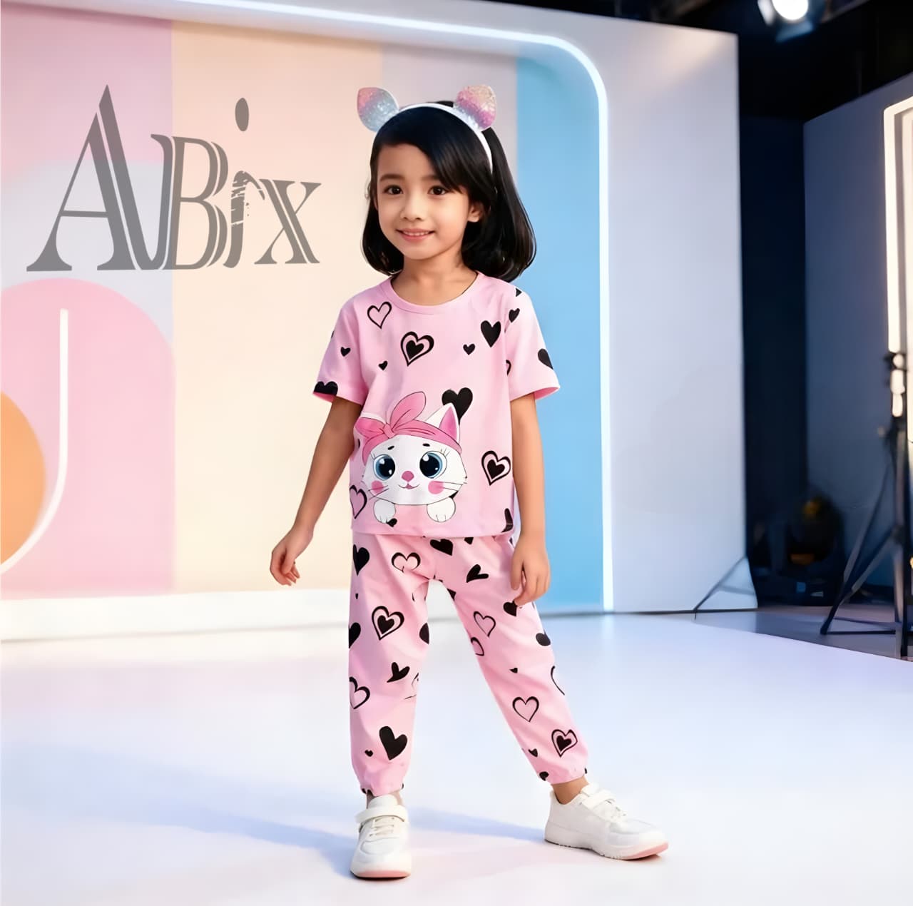 Pink cat Heart Pajama set