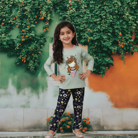 Green Doll Print Kids Wear