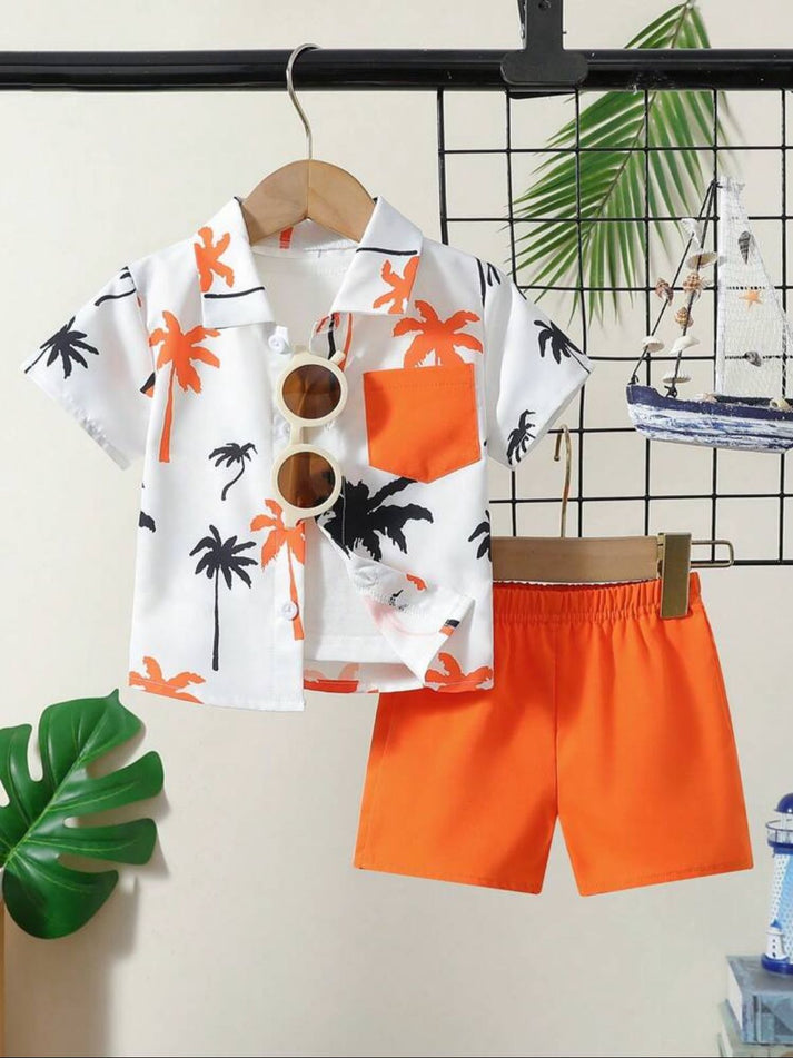 Tropical Palm Print Kids Short Set