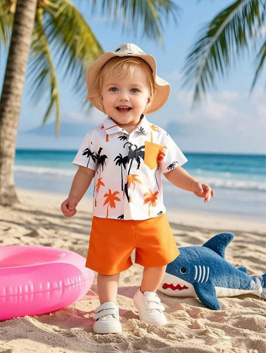 Tropical Palm Print Kids Short Set